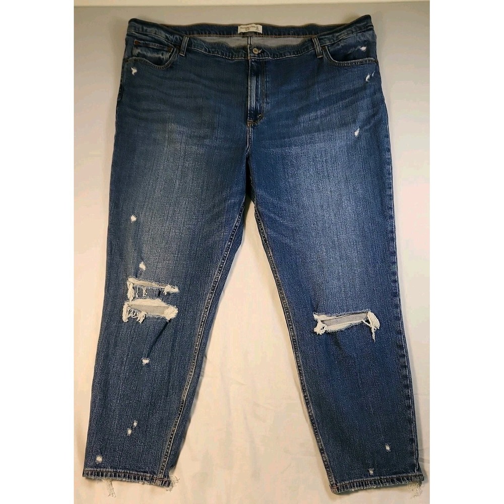 Abercrombie Fitch The Mom High Rise Jeans‎ Womens Blue Denim Distressed 48 x 28